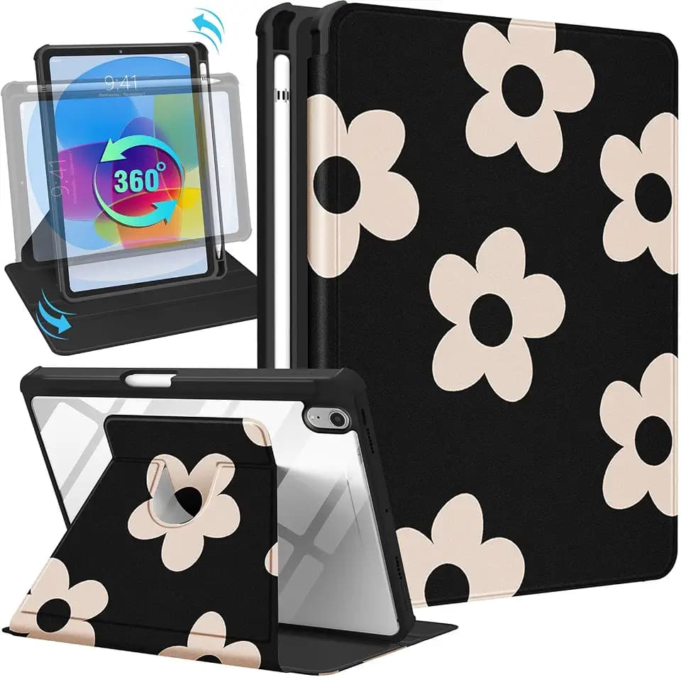 Uppuppy 360 Degree Rotating Folio Stand Case for iPad with Pencil Holder