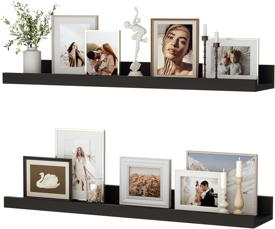 Feihorrm Wandregal, 2er Set, 60cm Schweberegal aus MDF Holz, Wandboard für Bilderrahmen und Dekorationen, Industriedesign, Geeignet für Arbeitszimmer, Schlafzimmer und Küche (Schwarz, 60 cm)