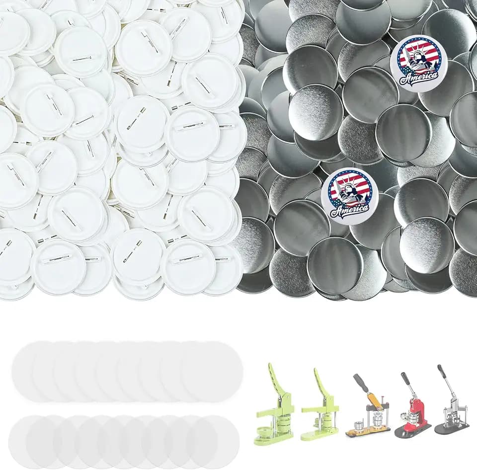 200 Sets Button Maker Supplies, 2.28 inch / 58mm Button Parts Buttons Supplies, Approx. 5.7 cm Blank Badge Parts with Blank Paper for Buttons Maker Machine Pin Maker Press