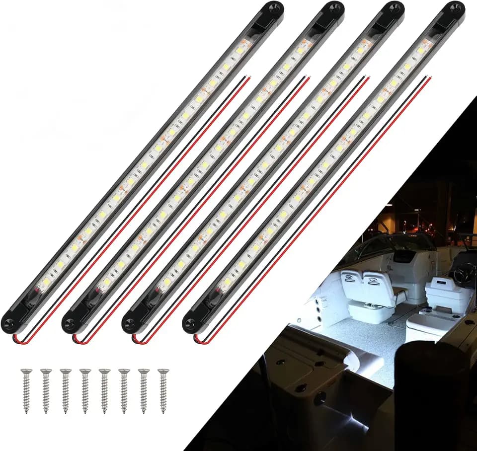 LED Boat Interior Strip Lights, White, IP 67 Waterproof 4-Pack