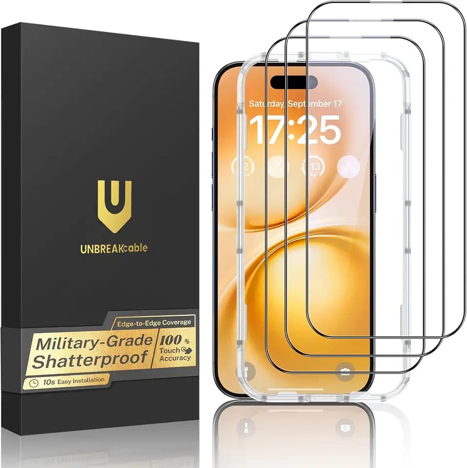 UNBREAKcable 3-Pack Screen Protector for iPhone 15 Pro, Double Shatterproof Tempered Glass [Easy Installation Frame] [9H Hardness] [Full Coverage] [HD Clear] for iPhone 15Pro 6.1 inch