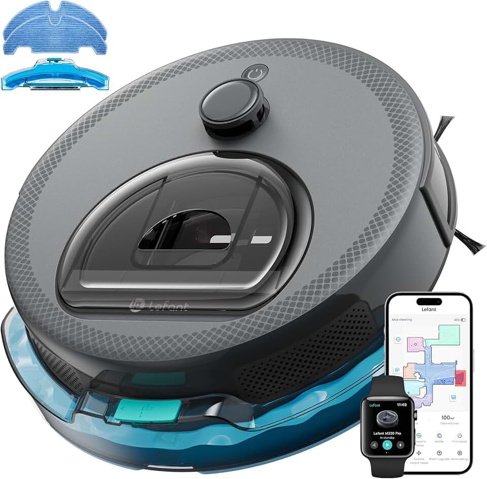 Lefant M330 Pro Staubsauger Roboter, Saugwischer Roboter mit No-Go-Zone, 2.4G/5GHz Wi-Fi, 5000Pa Staubsauger, Mehrstufiges Mapping, Laser Navigation für Tierhaare, Teppiche und Hartböden,Grau