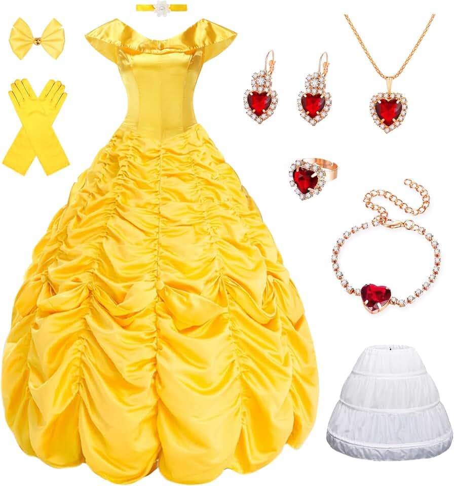 Akokvlar Yellow Princess Costume for Women Adult Halloween Party Dress