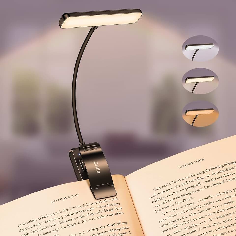 Gritin Leselampe Buch Klemme, USB Aufladbare Buchlampe mit 19 LEDs