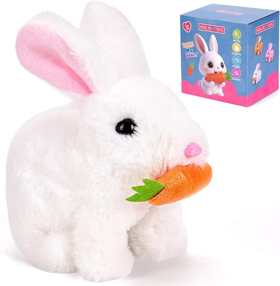 Asslye Elektrischer Osterhase Plüschtier, Interaktives Kaninchen mit Geräuschen & Beweglichen Ohren, Hüpfendes Spielzeug für Ostergeschenk, Krabbelnder Stoffhase für Kinder ab 1 2 3 Jahre