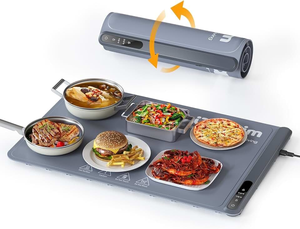 Anifrim Warmhalteplatte für Speisen, Speisenwärmer mit einstellbarer Temperaturregelung – geeignet für Buffets, Restaurants, Hauspartys und Feierlichkeiten（61x40,6cm) – Grau