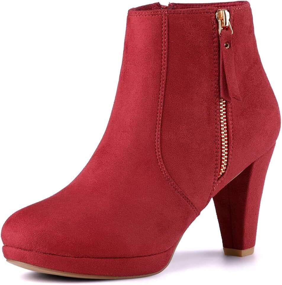 Allegra K Damen-Stiefeletten mit seitlichem Reißverschluss und niedrigem Plateau und klobigem Absatz