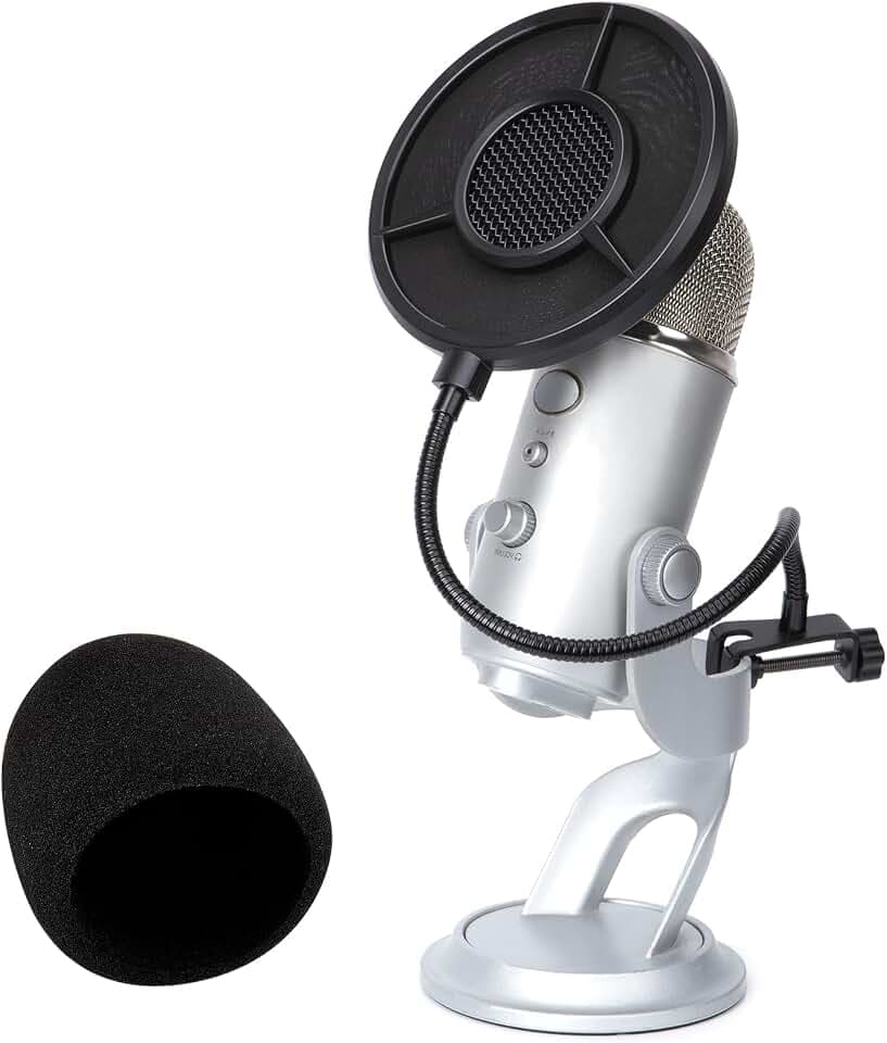 YOUSHARES Blue Yeti Pop Filter Foam Windscreen - 5.5 Inch Diam 6 Layers Pop Filter for Mic Cover Pop Screen Compatible with Blue Yeti Microphone Professional Metal