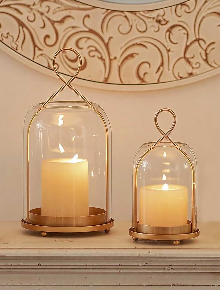 NUPTIO Windlicht Gold Kerzenständer Glas: Wohnzimmer Deko Windlichter