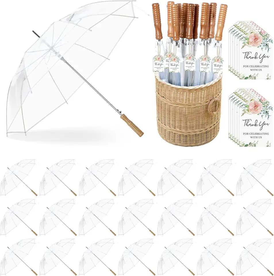 36 Pcs Wedding Stick Umbrellas Bulk, 41 Inch Large Canopy Umbrellas with Wooden Handle Windproof Rainproof for Outdoor Wedding Party Decor Bride Shower Photo Props