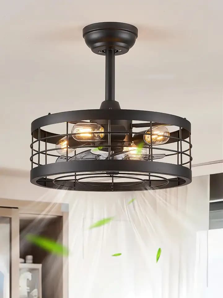 LEDIARY 16.5 inch Caged Fandelier Ceiling Fan Light with Remote, Black