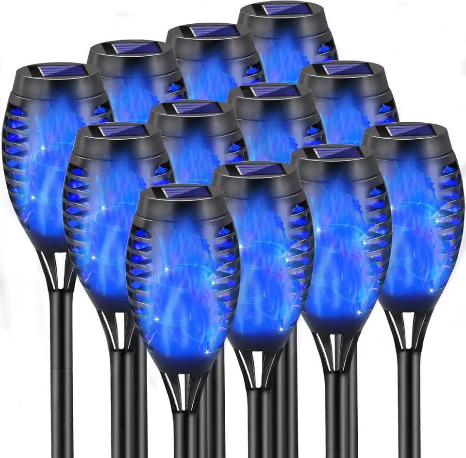 Blue Solar Lights Outdoor, 12 Pack Solar Torch Lights