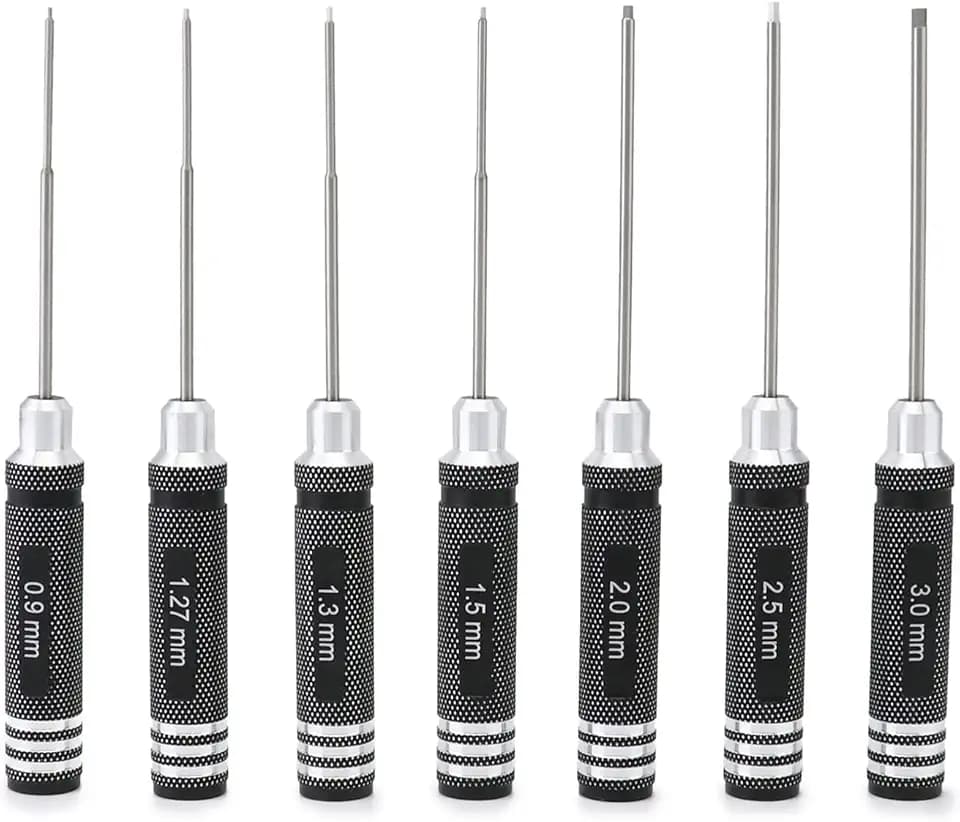 QWORK® 7 Teiliges RC sechskant schraubendreher Set, RC werkzeug set, für RC Autos, Boote, Renndrohnen, Roboter, 0.9mm 1.27mm 1.3mm 1.5mm 2.0mm 2.5mm 3.0mm