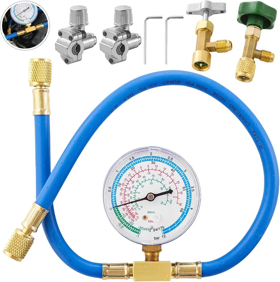 R290 R600A Charging Manifold Hose Kit with Can Tap, Bullet Piercing Valves