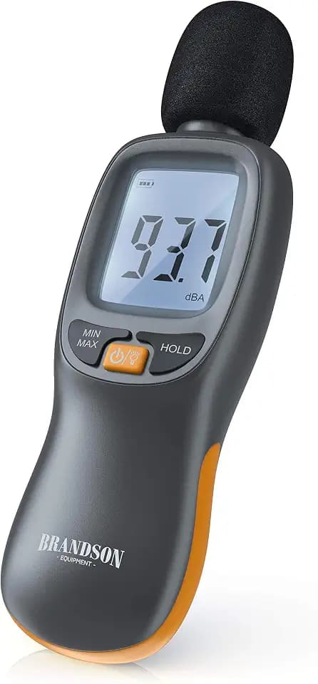 Brandson - Schallpegelmesser geeicht - Lautstärkemesser digital tragbar - 35dB bis 130dB mit LCD-Display mit Hintergrundbeleuchtung - Geräschmessgerät - MAX/MIN Datenspeicherung