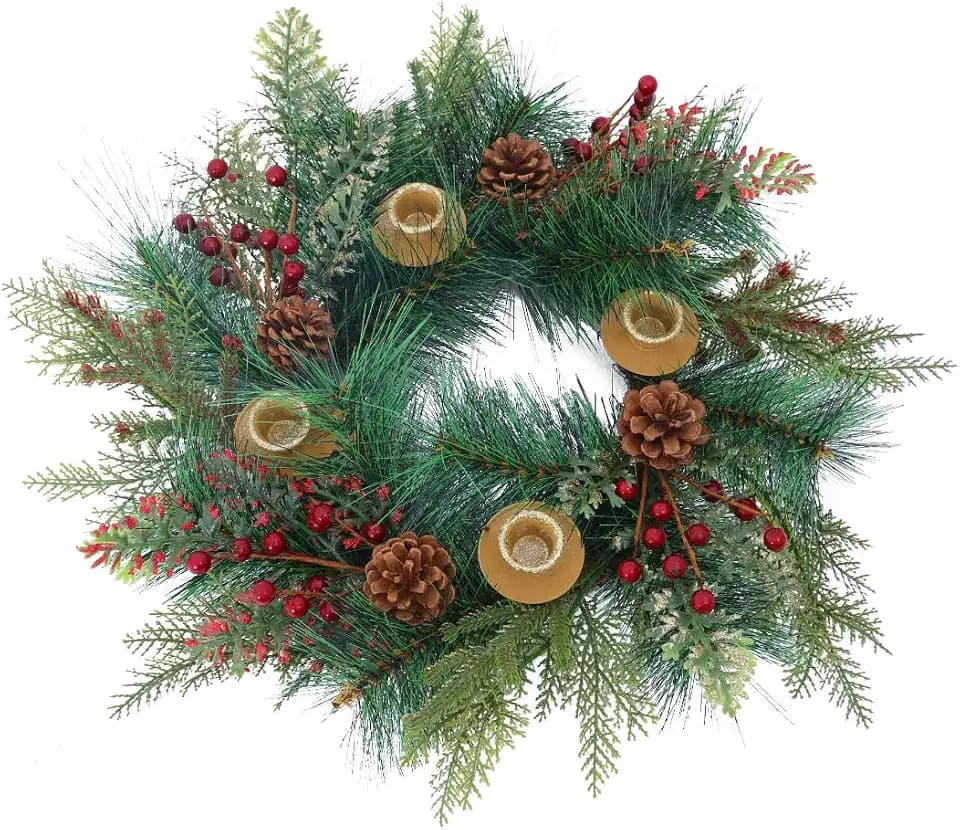 Seasons Candle Holder Wreath, Christmas Advent Centerpiece Decor,18 inch Candle Wreath Decorations for Table Indoor Home & Church