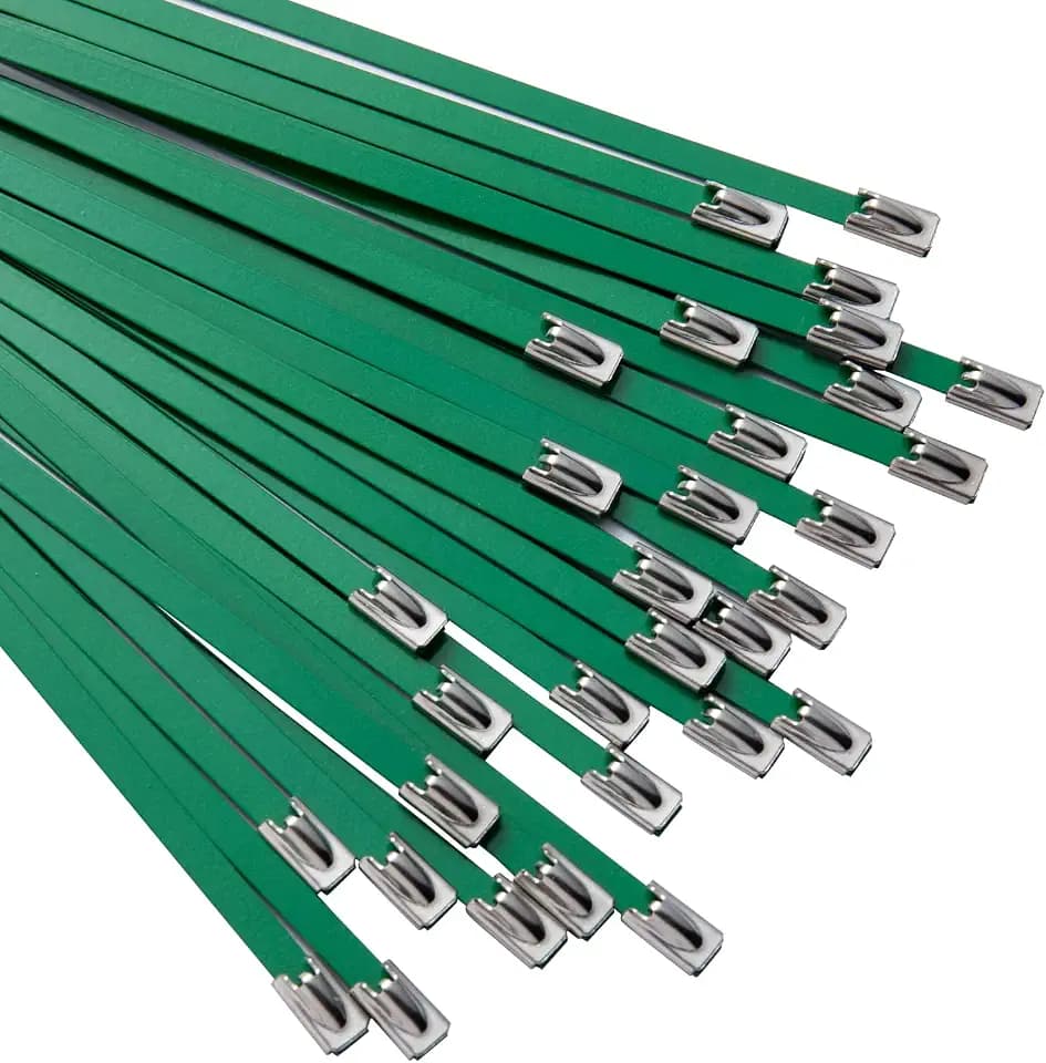 OFFO Green 304 Stainless Steel Zip Ties, 19.7" 95 PCS Metal Cable Ties with Storage Bag, Heavy Duty Self-Locking for Fence Work, DIY Projects