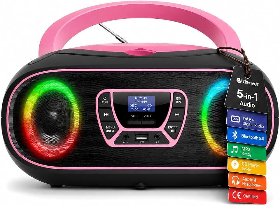 Denver DAB+ Boombox Mit DAB+/FM-Radio, Bluetooth-Funktion,Pink