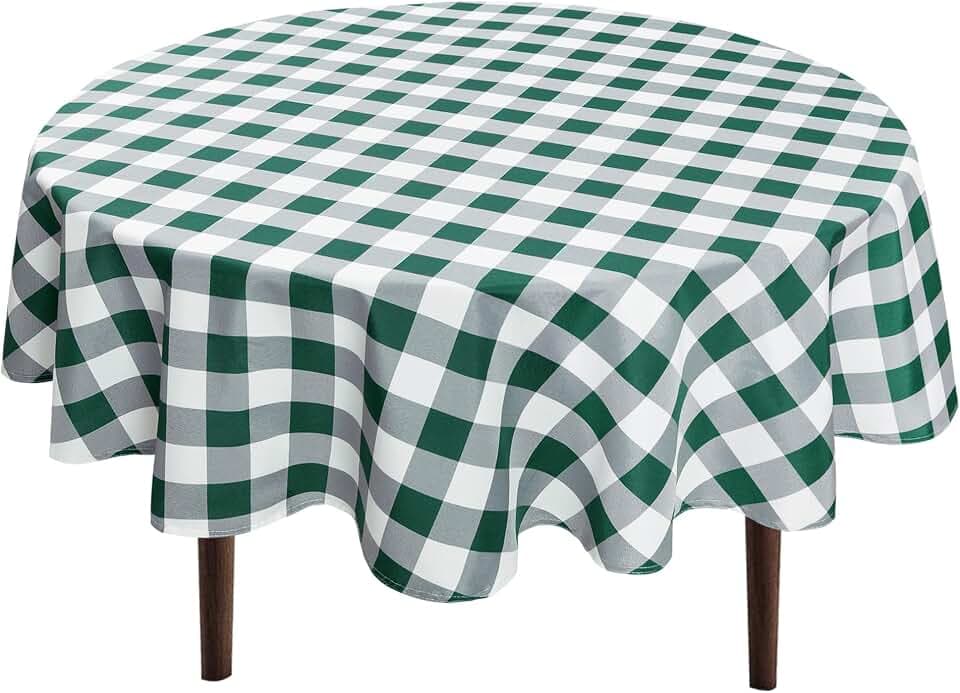 Hiasan Checkered Round Tablecloth 30 Inch, Forest Green and White