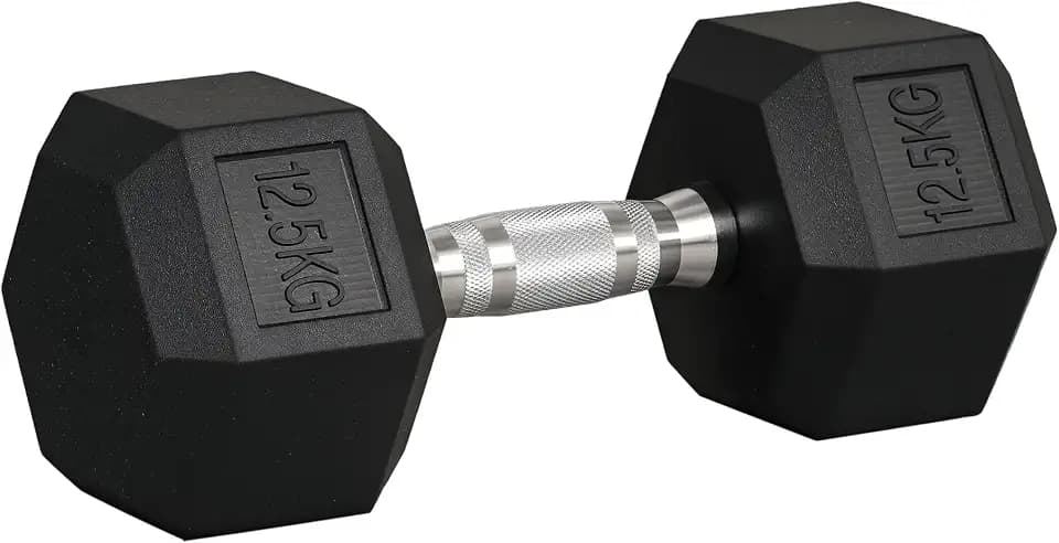 HOMCOM Kurzhantel Gewicht 12,5 kg – 1 Stück, sechseckige Hantel, Muskeltraining & Gewichtheben – Metall Gummi schwarz