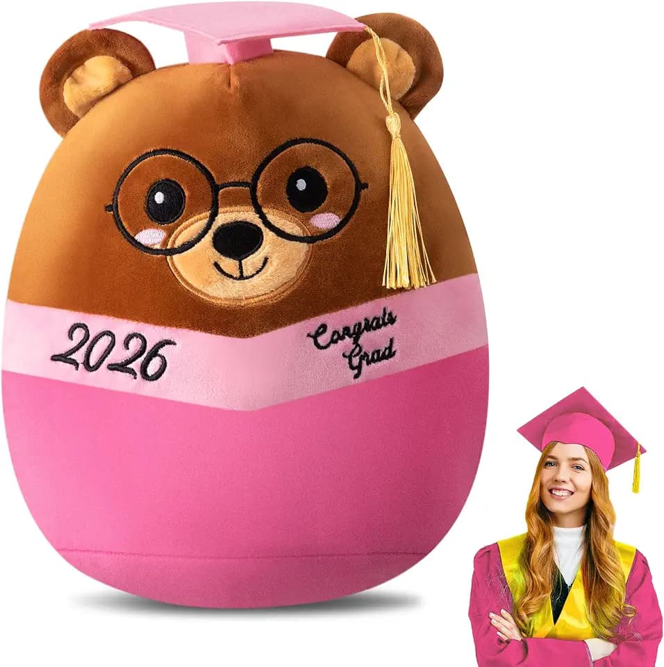 Blueweenly 2026 Graduation Bear 12 Inch Large Stuffed Animal Plush with Cap Class of 2026 Graduation Gifts Bear for Her Him College Present Gifts Celebratory Souvenir(Pink)