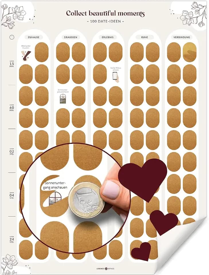 LEBENSKOMPASS® Rubbelposter für Paare – 100 Date Ideen & Bucket List für Paare – Kreative Couple Geschenke für unvergessliche Erlebnisse mit deinem Partner - Scratch Off Poster
