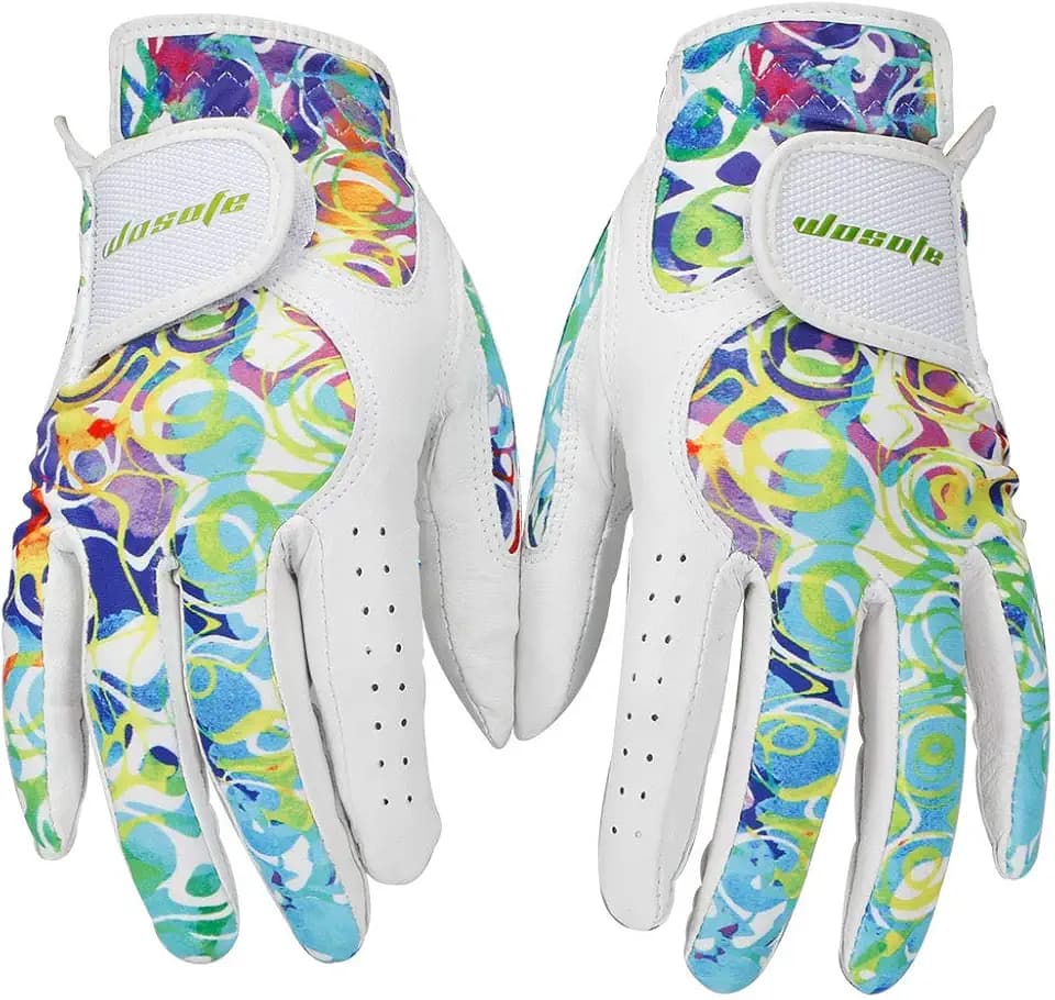 wosofe Women Golf Gloves 1 Pair, Soft Leather Breathable Both Hands, Floral