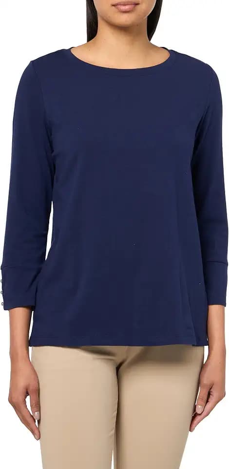 Kasper Women's Cotton Span Jersey 3q Sleeve Button Tee