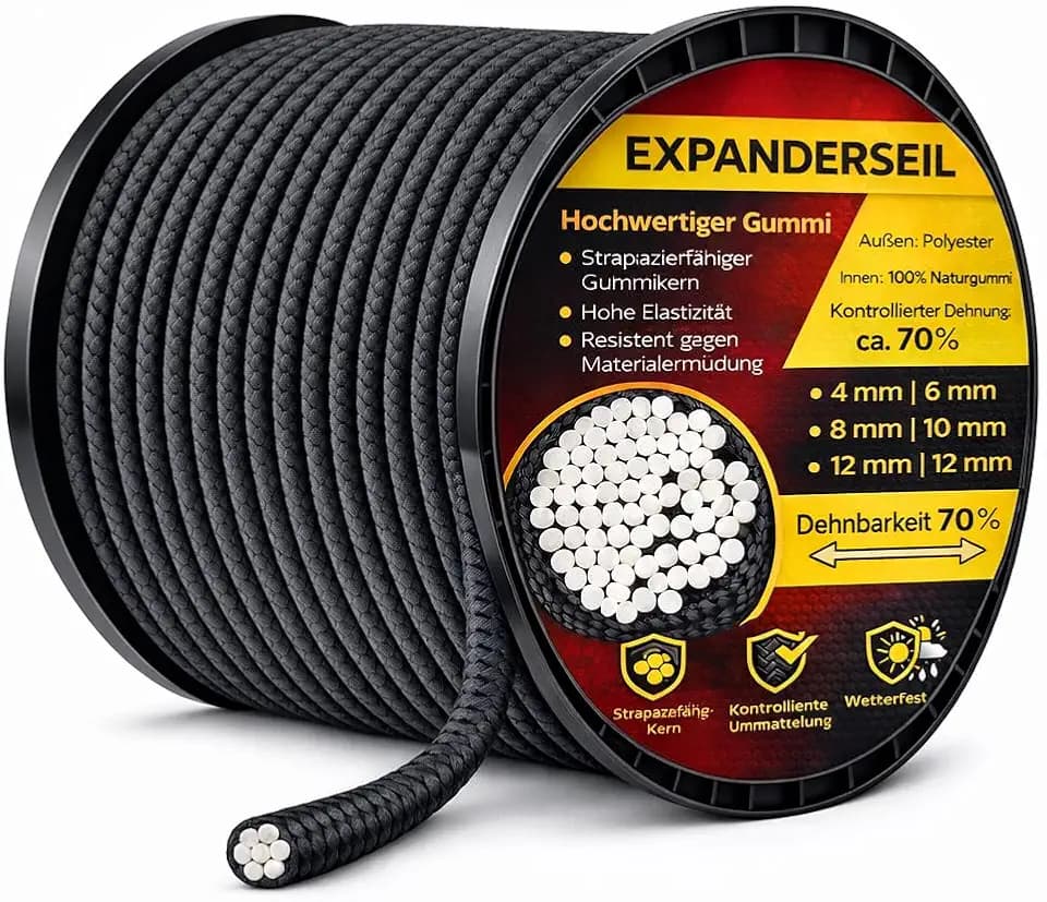 Schwarz Expanderseil 8mm 10meter Spanngummi Planenseil Gummiseil Gummischnur Gummileine Spannseil Seil Plane (8mm,10m)