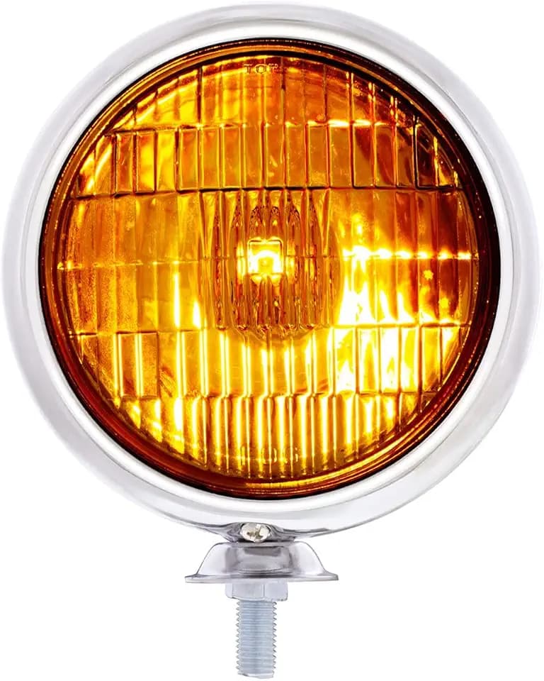 United Pacific C364009 6V Vintage Style Glass Fog Light w/Housing, H3 Halogen Bulb, Universal Fitment, Chrome Housing – Amber Lens – ONE Unit