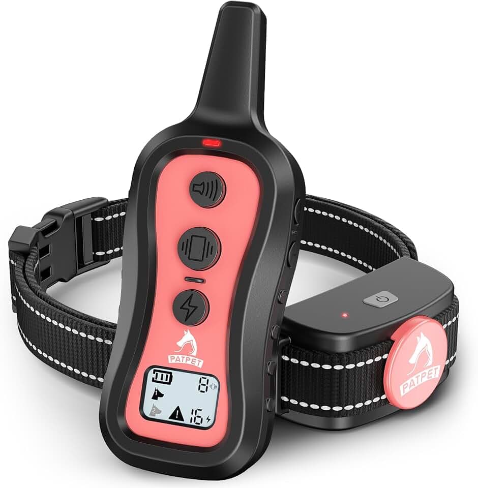 PATPET Dog Training Collar Shock Collar with Remote - 3 Training Modes, Beep, Vibration and Shock, Up to 1000 ft Remote Range, Rainproof for Small Medium Large Dogs