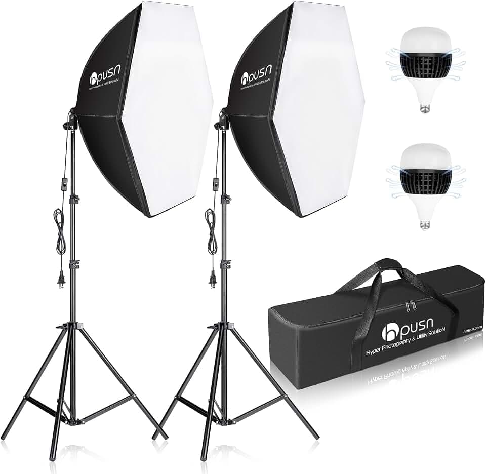 HPUSN Softbox Photography Lighting Kit, 30"X30" Softbox Lighting Kit, 2pcs E27 Socket 5400K LED Bulb, Photo Studio Light for Portrait Lighting, Photography/Video Recording/Live Streaming/YouTube