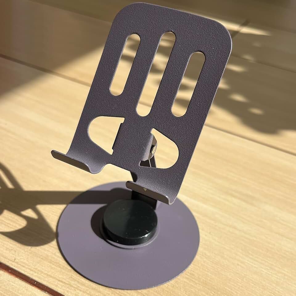 Foldable Metal Phone Stand, Adjustable 360° Rotating Cell Phone Holder for Desk, Stable Non-Slip Base, Universal Compatibility for iPhone, Samsung, Android Smartphones & Small Tablets