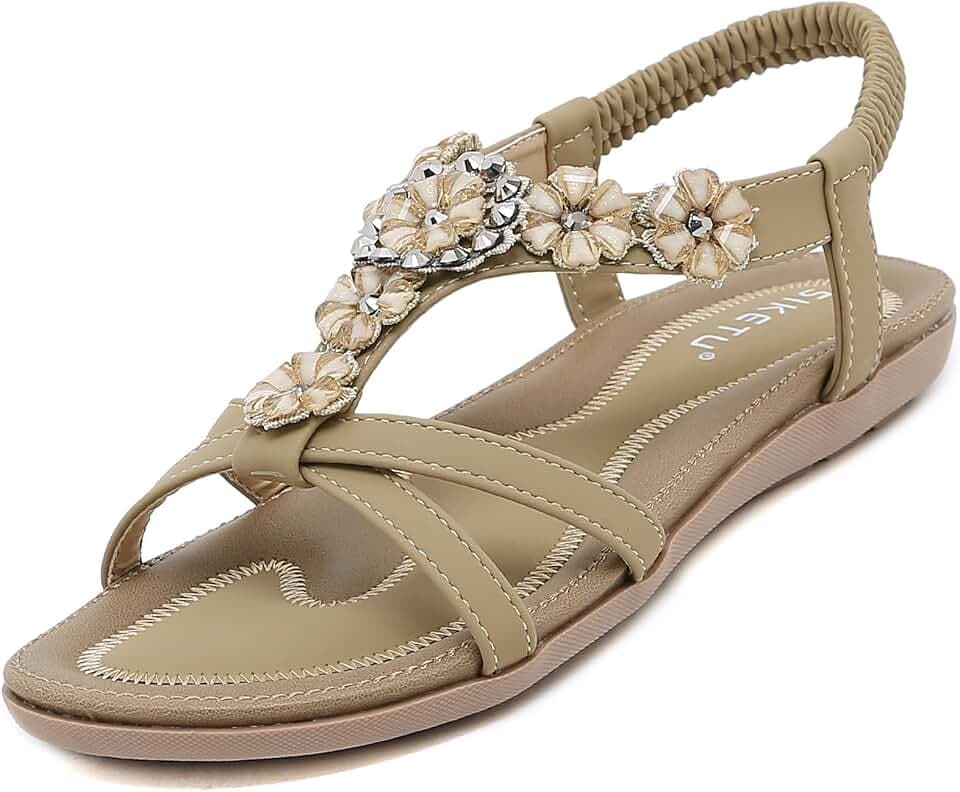 Flache Sandalen Damen Sommer mit Weich Fußbett, Gr.35-45