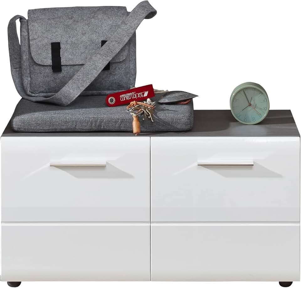 trendteam smart living - Line - Kommode - Rauchsilber/Weiß Hochglanz - (BxHxT) 80 x 41 x 35 cm - chromglänzende Griffe - Kratzfest