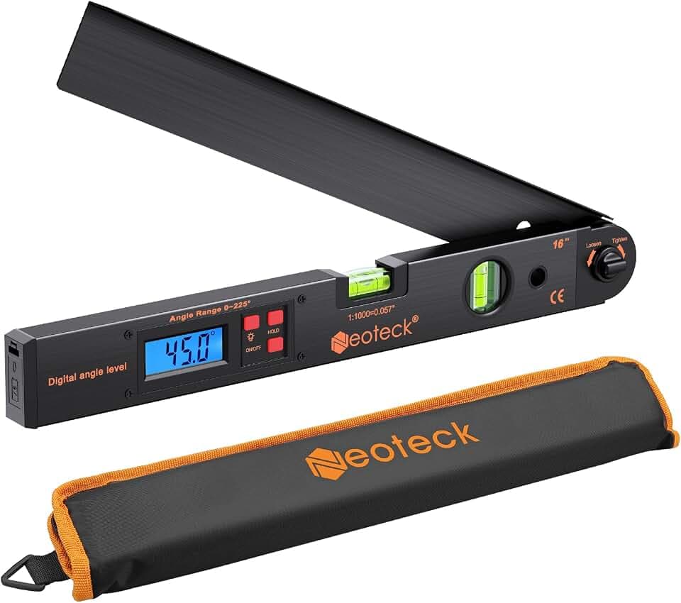 Neoteck Digitaler Winkelmesser 400mm mit LCD-Wasserwaage 225° Winkelmessgerät für vertikale horizontale Doppel-Wasserwaage - Schwarz