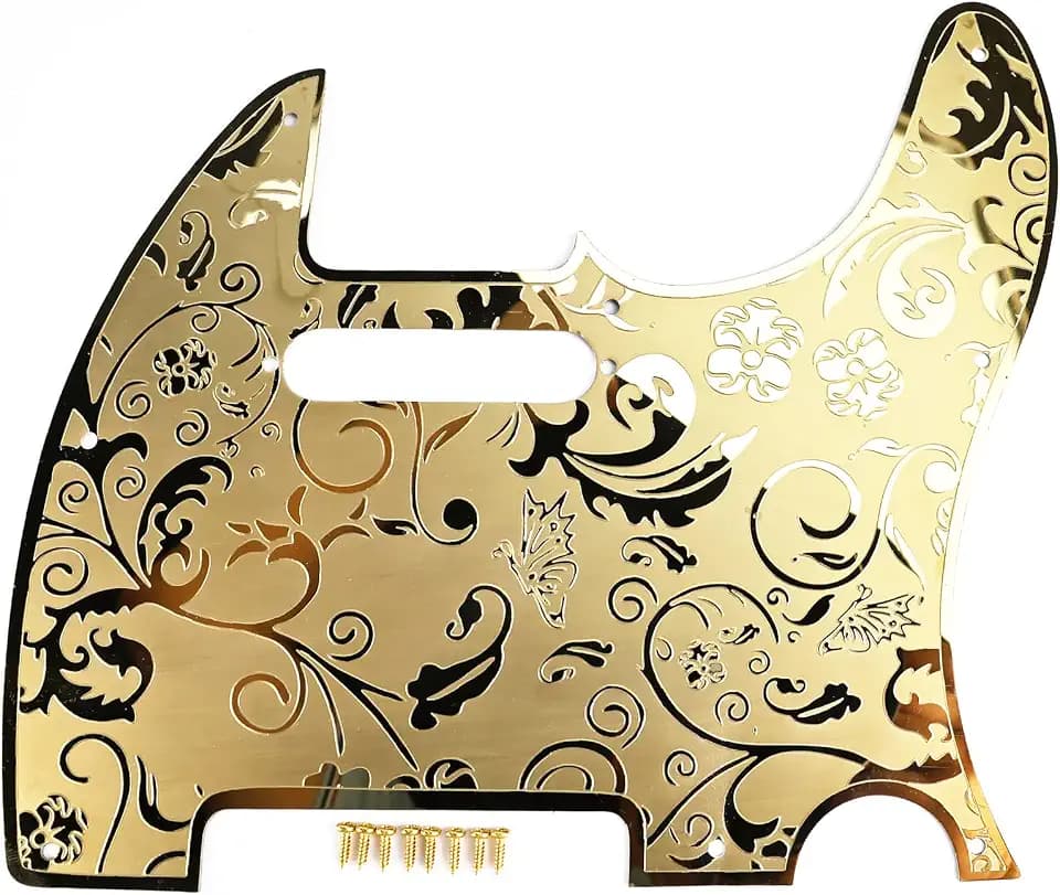Stainless Steel Pick Guard Scratch Plate 8 Holes SH Pickup Configuration Engraving Metal Electric Guitar Pickguard Compatible with USA/Mexican Telecaster Tele Modern Style Guitar Parts(Gold)