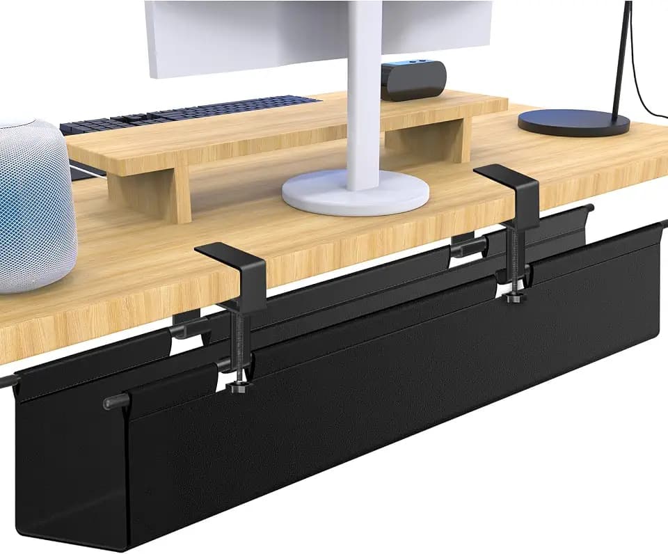 Kabelkanal Schreibtisch Schwarz, 70cm Ohne Bohren Kabelmanagement Schreibtisch Fexibel Oganizer, Klemmen/Schraubmontage, Stabiles Wasserfestes Kabeltray für Büro und Zuhause