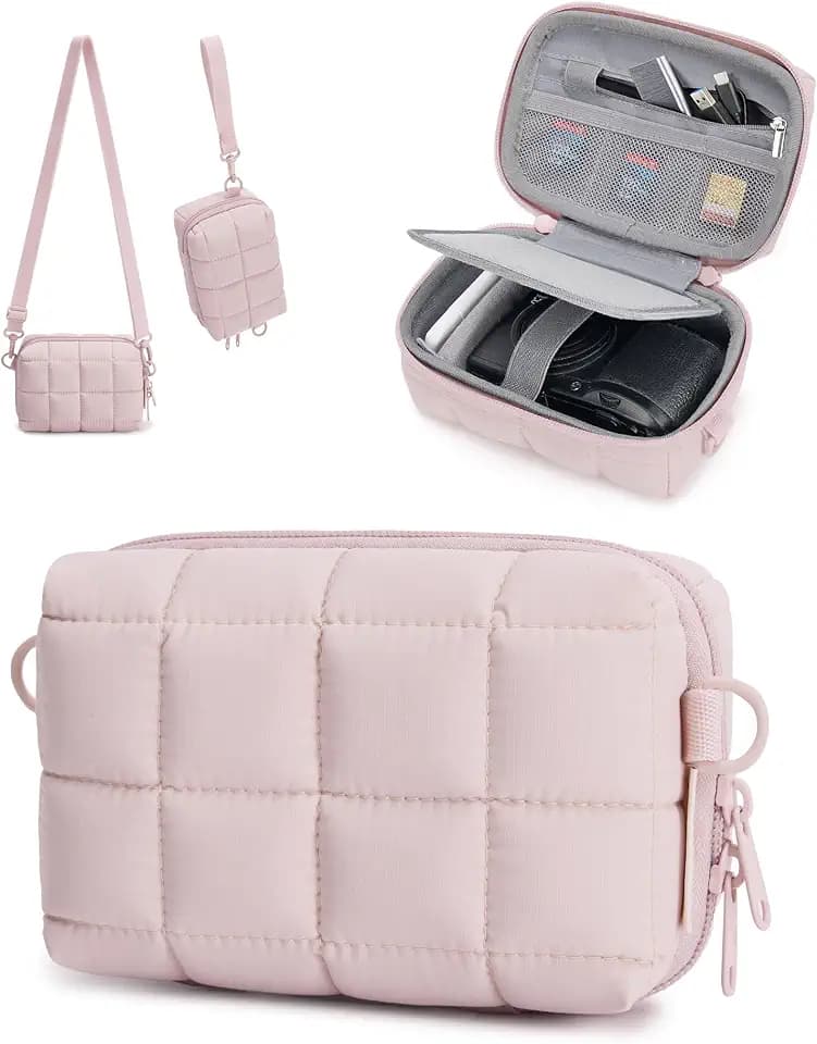 BAGSMART Small Puffy Digital Camera Case, Water-repellent, Pink