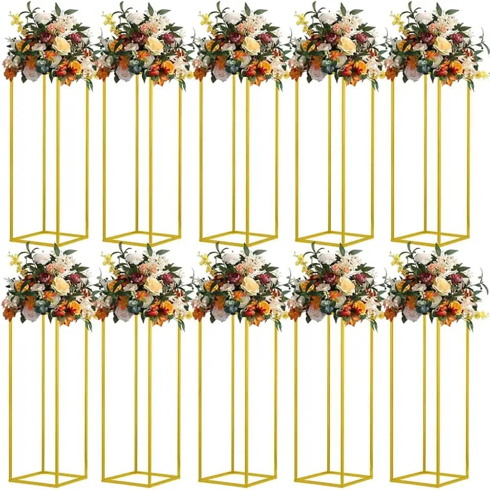 31.5inch 10pcs Gold Wedding Cenerpiece Flower vase, Metal Column Flower Stand, Tall Geometric Centerpieces Vase for Table, Party Wedding Decorations Flower Rack