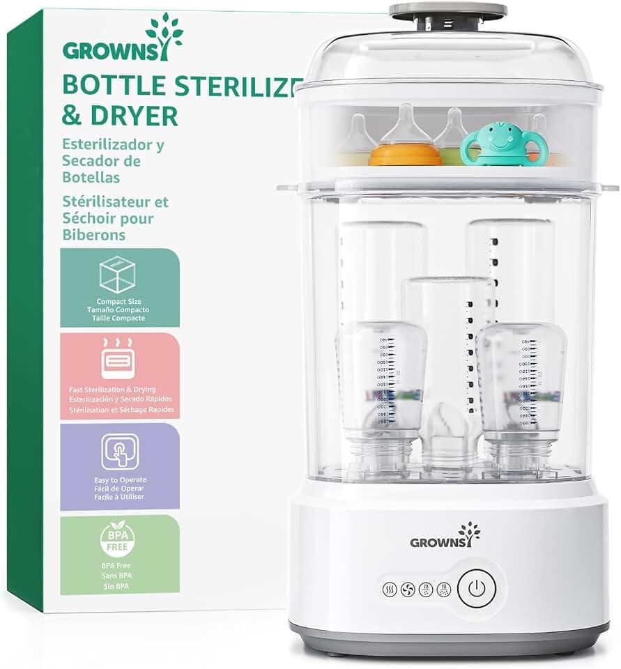 Grownsy Sterilisator für Babyflaschen mit Trocknerfunktion, 5 Flaschen