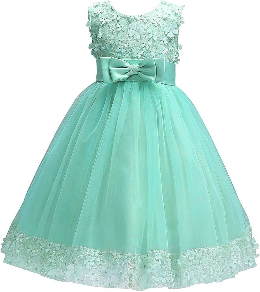 discoball Girls Princess Dress,Tulle Bow Lace Embroidery Flower Girl Dress,Birthday Party Wedding Bridesmaid First Communion Girls' Dresses for 1-10 Years