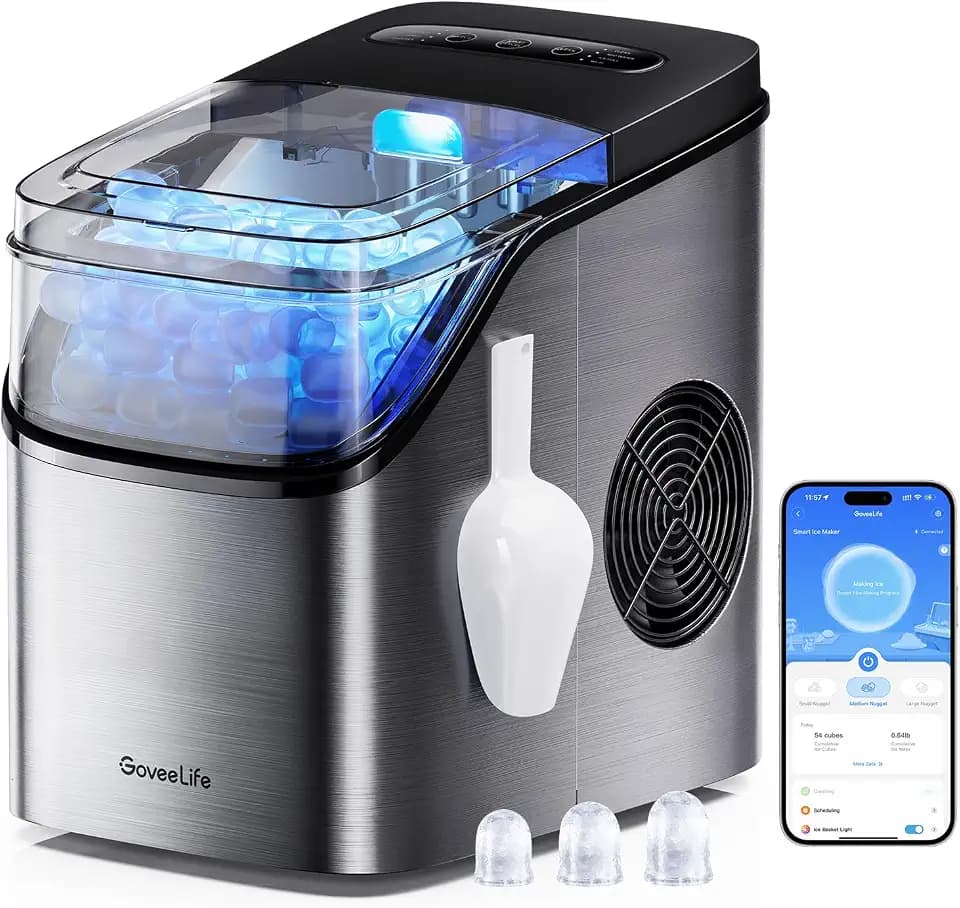 GoveeLife Smart Ice Maker, 9 Ice Cubes in 6 Mins 3 Sizes, 26lbs/Day, Silver