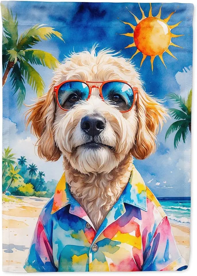 Caroline's Treasures GoldendoodleSummer Beach Time House Flag Large Porch Sleeve Pole Decorative Outside Yard Banner Artwork Wall Hanging, Polyester, House Size, Multicolor
