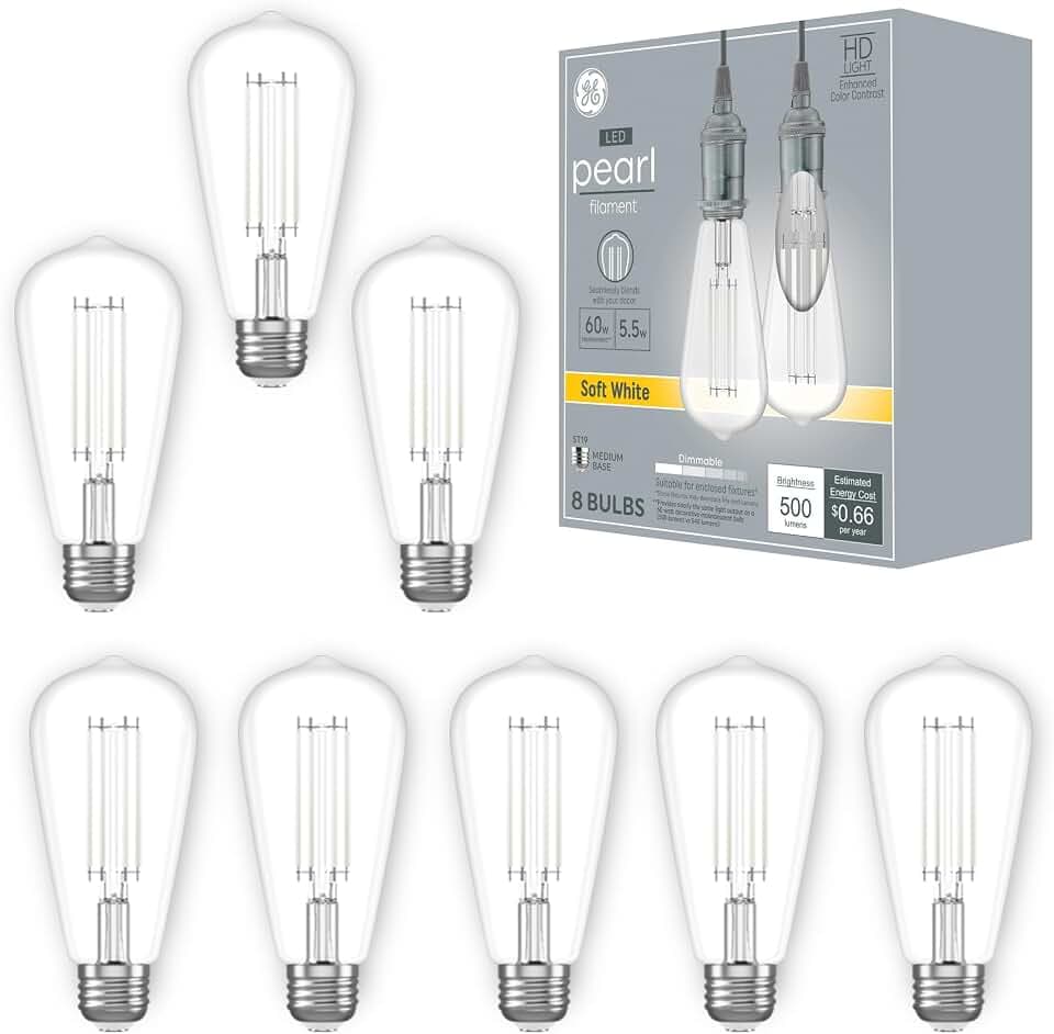 GE Pearl Filament LED Light Bulbs, ST19 Edison Style, Pearl Soft White