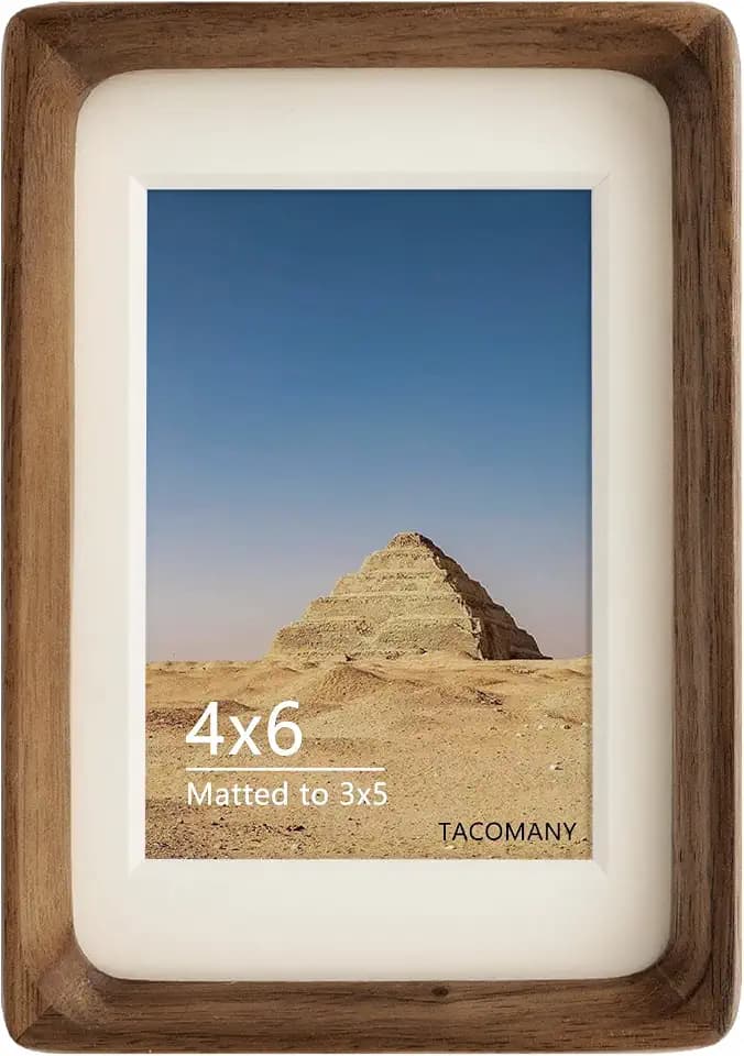 Natural Wood Photo Frames Inspired Tabletop Picture Frame with Mat, Vertical or Horizontal Display (Walnut, 4x6 matted to 3x5)