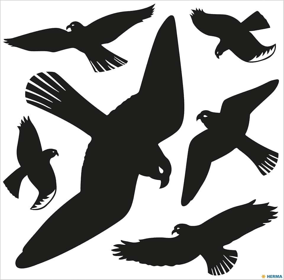 HERMA 5999 Warnvögel Vogel Aufkleber Set für Fensterscheiben groß, 30 Stück, 30 x 30 cm, selbstklebend, ablösbar und wiederverwendbar, Vogelschutz für Fenster aus wetterfester Hart-Folie, schwarz