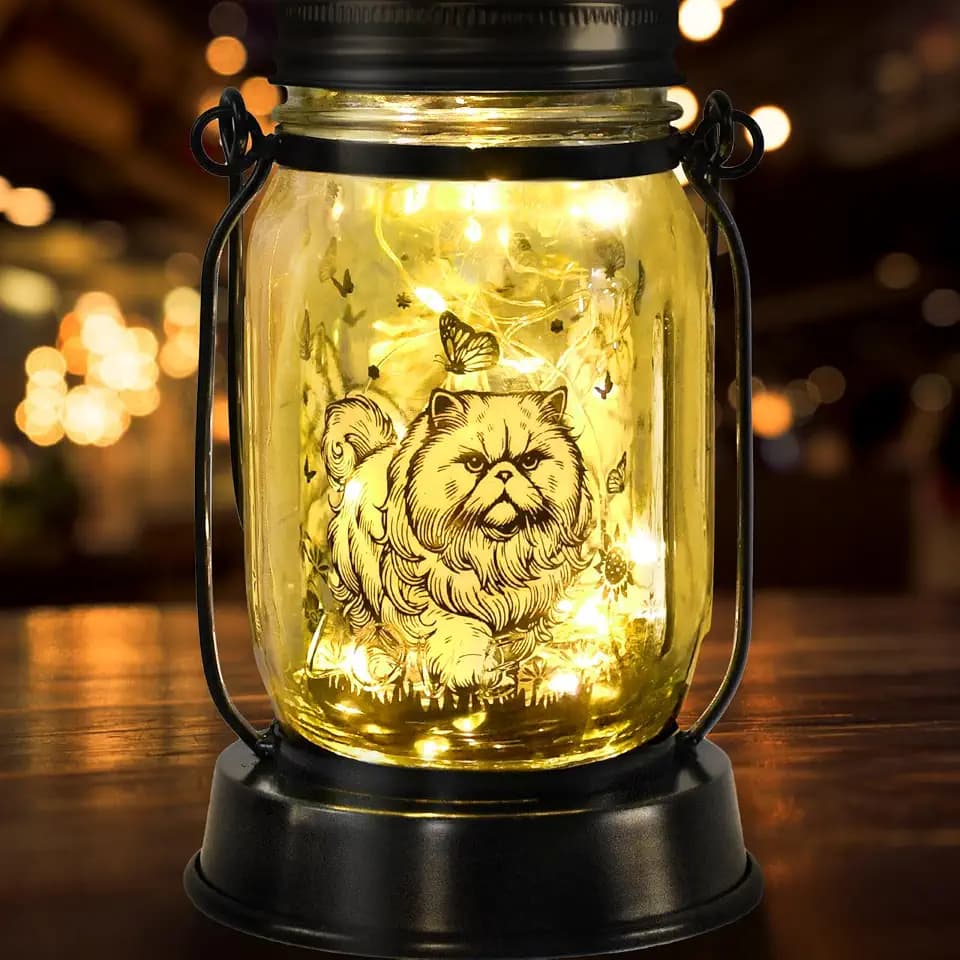Persian Cat Gifts for Women/Men Persian Cat Solar Lanterns Gifts for Grandma Women Mom Sister, Pet Lovers Lantern Pet loss Memorial Light Solar Garden Decoration Outside for Yard, Patio,Backyard,Porch