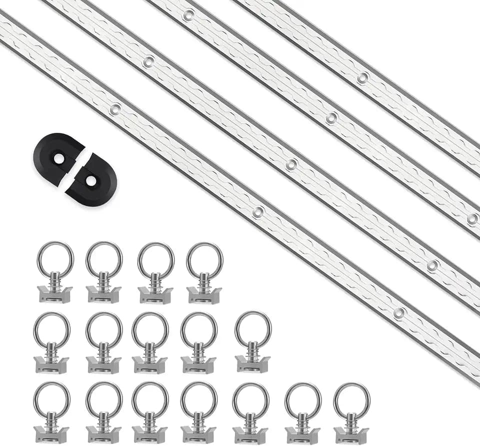 48-Inch Aluminum L-Track Rails, 4 Pack, 16 Tie-Down Fittings