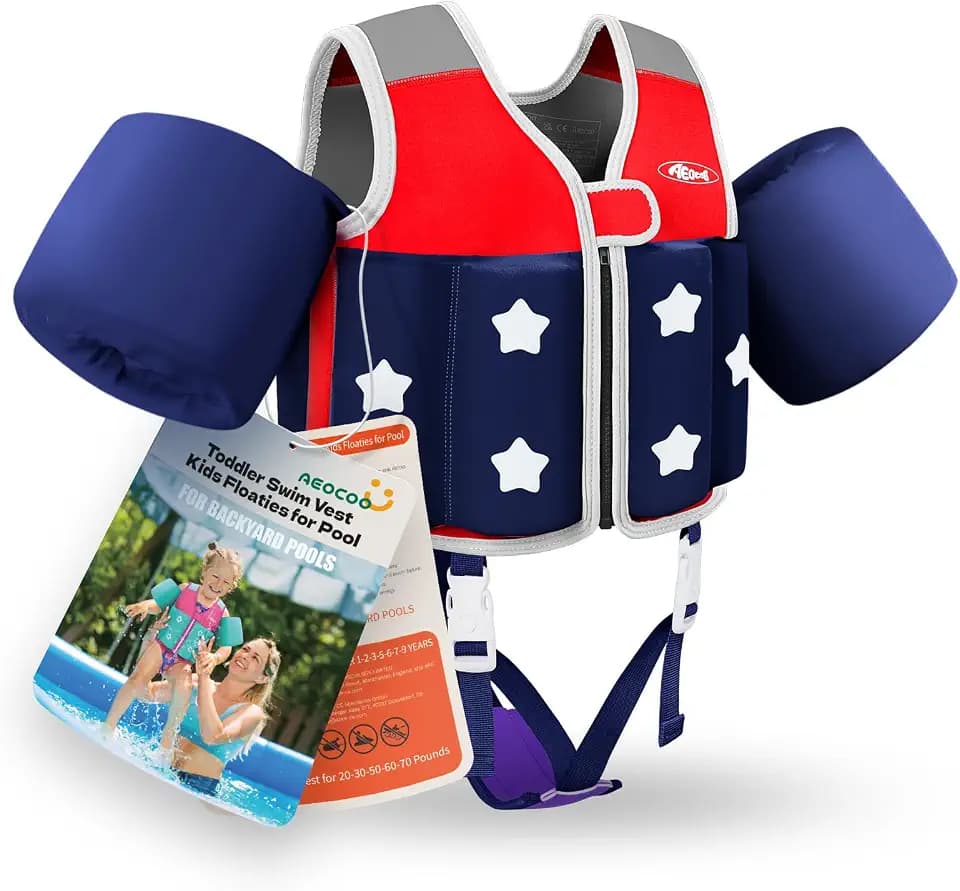 AEOCOO Toddler Swim Vest with Crotch Strap, Puddle Floaties Jumper for Pool